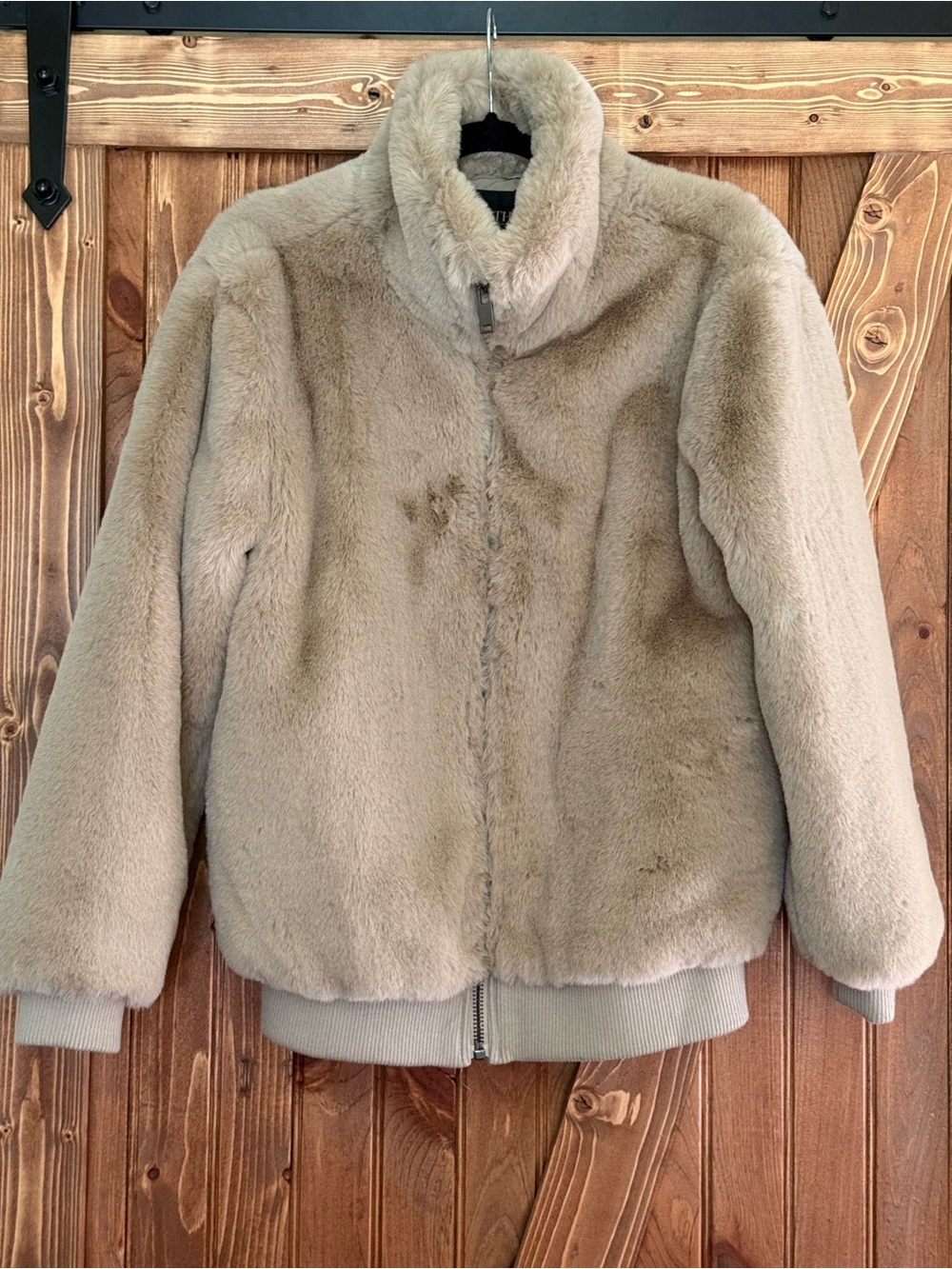 Plush Faux Fur Bomber Jacket - Neutral Beige